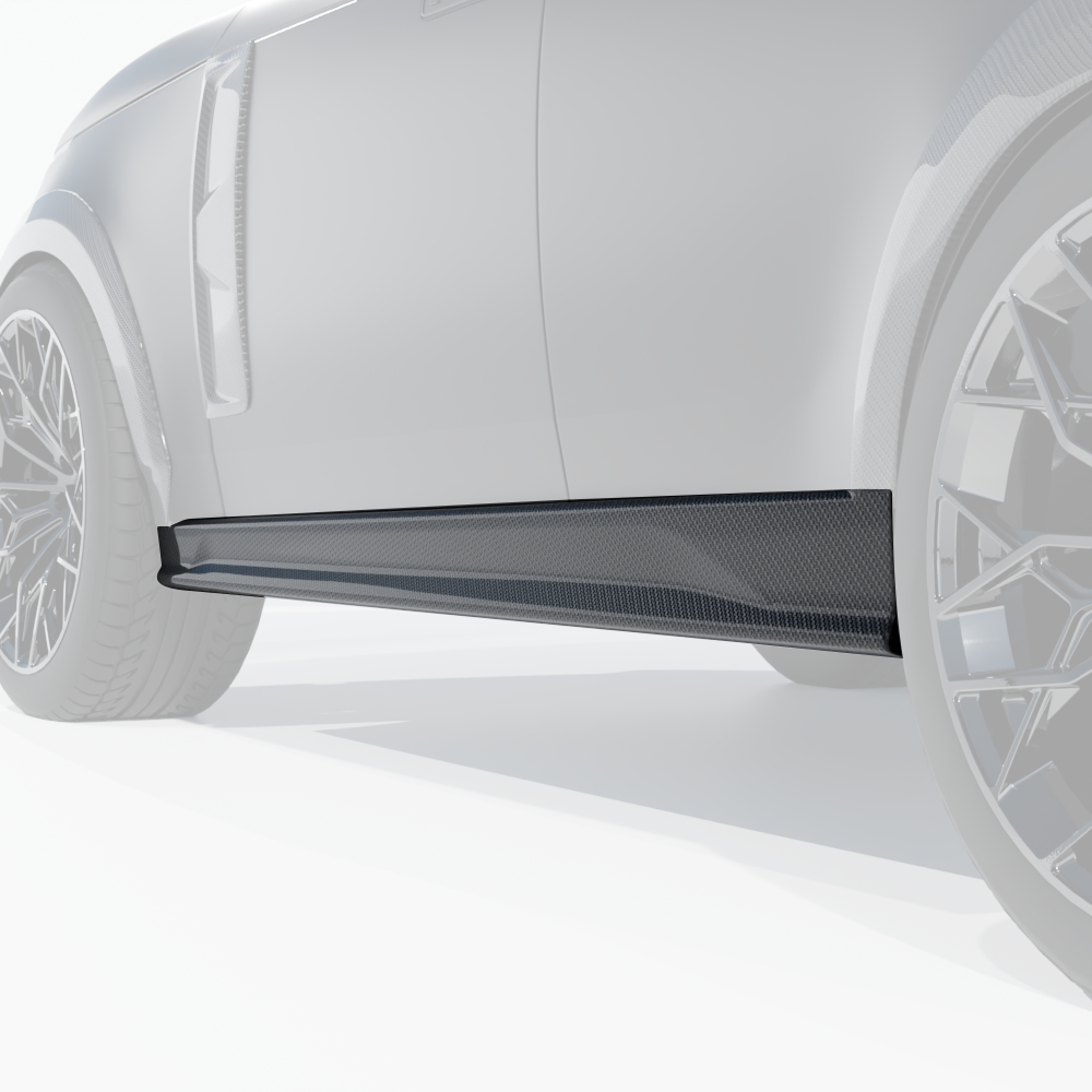 Range Rover L460 2022+ carbon fibre side skirts by CT Design, showcasing sleek, aerodynamic side panel enhancements.
