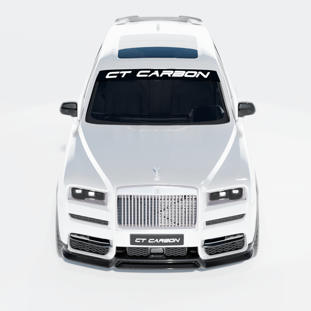 CT Carbon Rolls Royce Cullinan carbon fibre splitter installed on the front bumper, showcasing sleek, lightweight design.