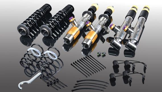 AC Schnitzer adjustable suspension coilovers for BMW M4 G82 and G83 XDrive, featuring high-performance coilover components.