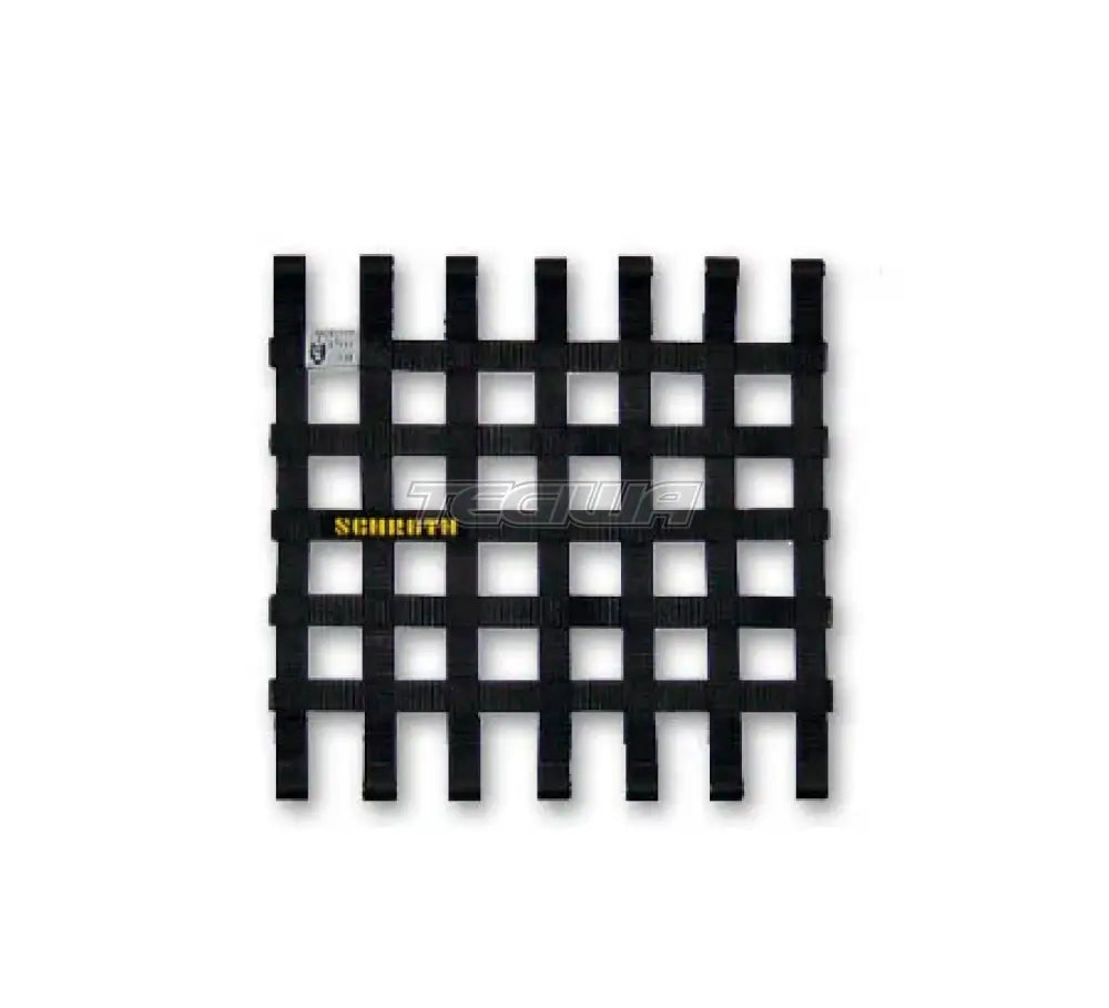 Large black Schroth window net accessory with no hardware, featuring mesh fabric and trim for vehicle safety and style.