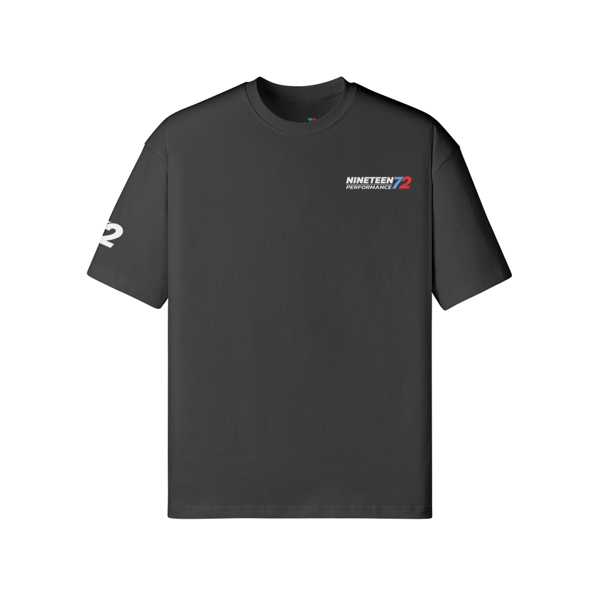 Nineteen72 Performance Trackday T-Shirt in black with white logo, casual fit, cotton fabric, front graphic, suitable for everyday wear.