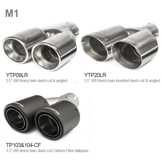 Cobra Sport BMW M2 F87 coupe 3-inch valved cat back performance exhaust with carbon tailpipes and sleek design.