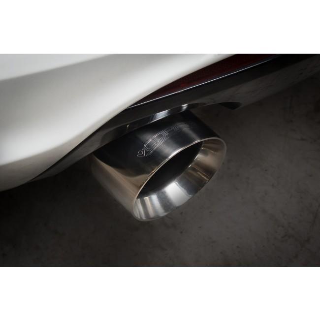 Cobra Sport VW Scirocco R 2.0 TSI cat-back performance exhaust, showcasing polished stainless steel piping and exhaust tips.