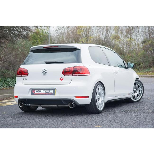 Cobra Sport VW Golf GTD Mk6 2.0 TDI cat back performance exhaust with dual outlets, GTI style, fitted on the car.