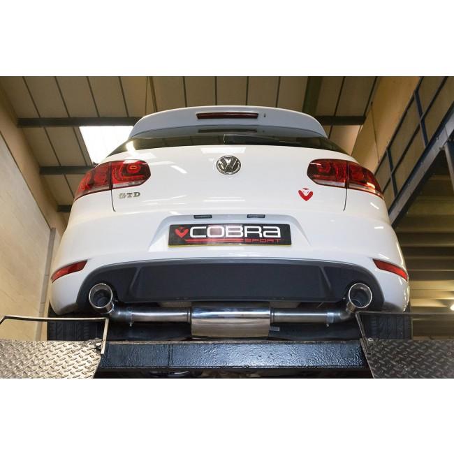 Cobra Sport VW Golf GTD Mk6 2.0 TDI cat back exhaust with dual outlets, performance upgrade for 2009-2013 GTI style.