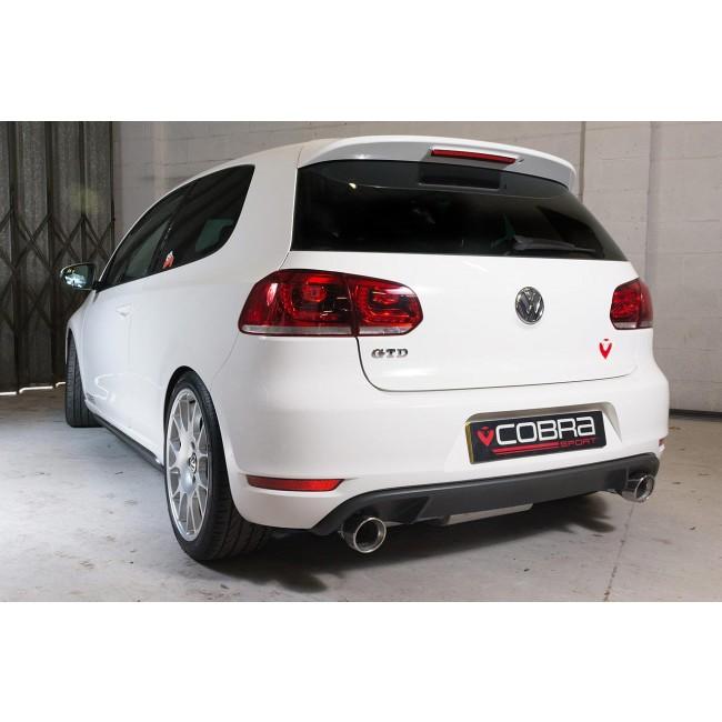 Cobra Sport VW Golf GTD Mk6 2.0 TDI cat back performance exhaust with dual exhaust tips, fitted on a 2009-2013 model.