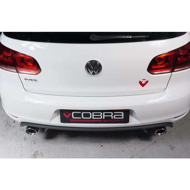 Cobra Sport VW Golf GTD Mk6 2.0 TDI cat back performance exhaust with dual tailpipes, black finish, and GTI style design.